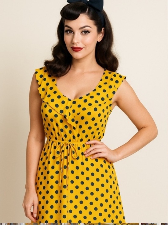 BeBop Dresses & Skirts - Bebop Mustard Yellow Polka Dot Ruffle Dress | Size Medium